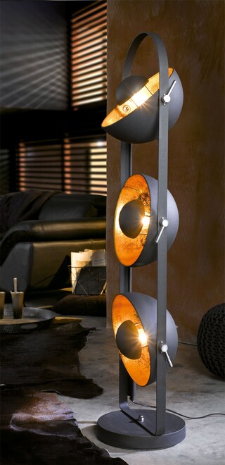 casaNOVA Retrofit Stehlampe FAME 3-flg schwarz/goldfarbig