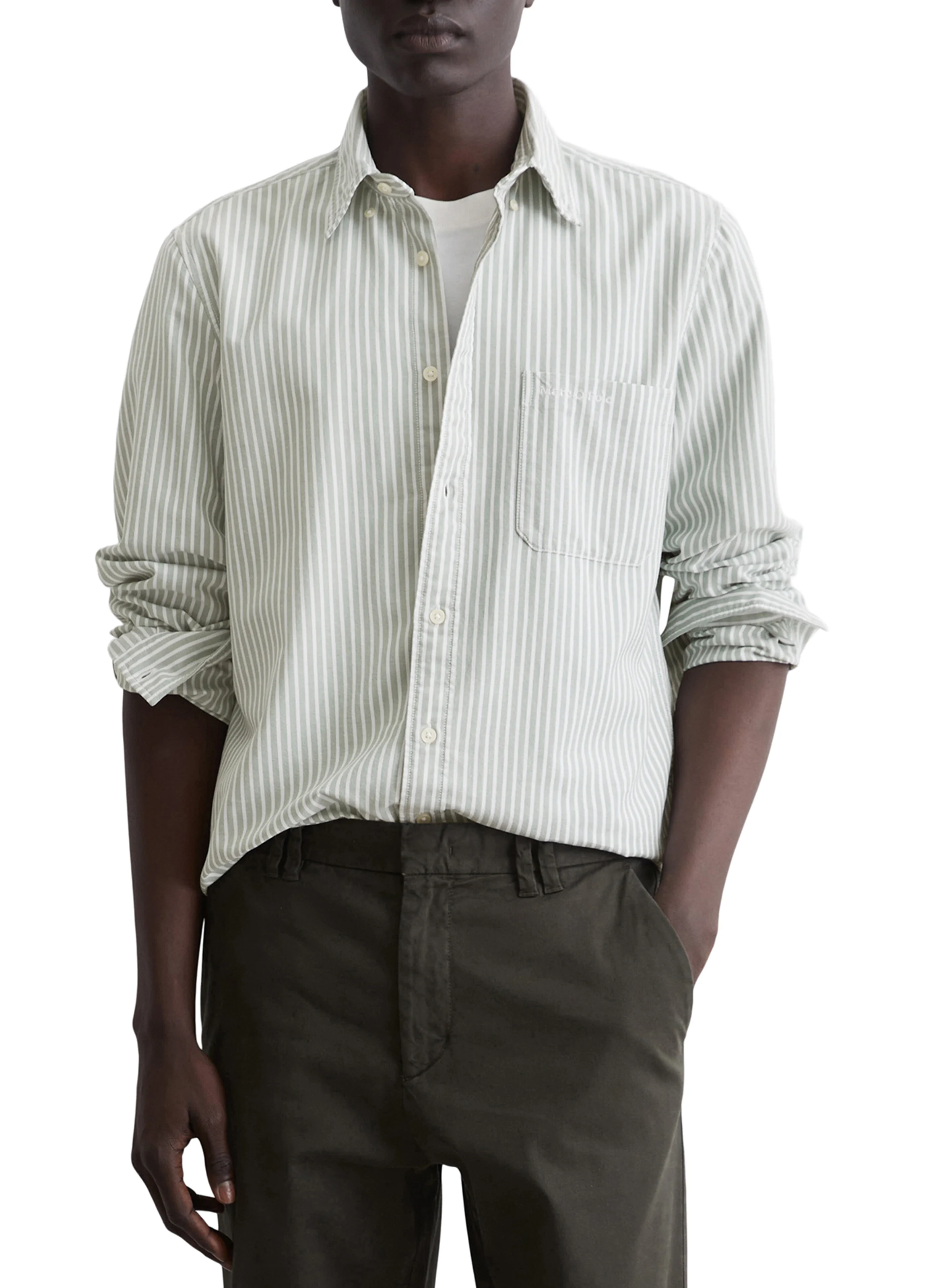 Chemise droite en coton rayé | Vert
