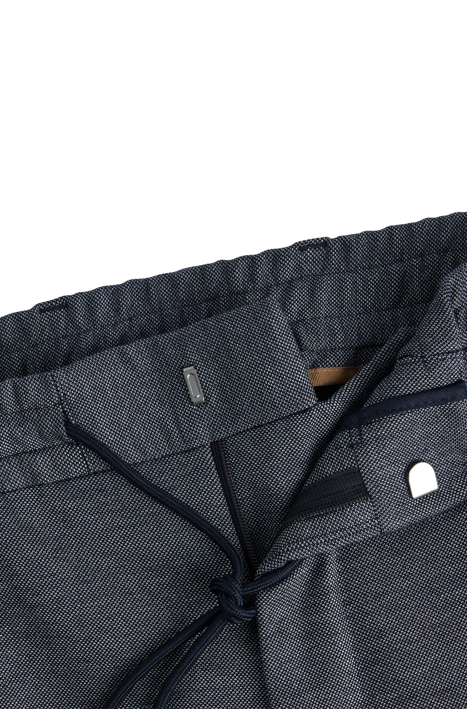 Calças BOSS cor camelo, corte slim, em algodão, cashmere e seda.