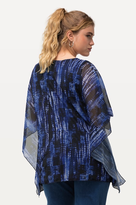 Bluse, doppellagig, Oversized, Rundhals, Halbarm