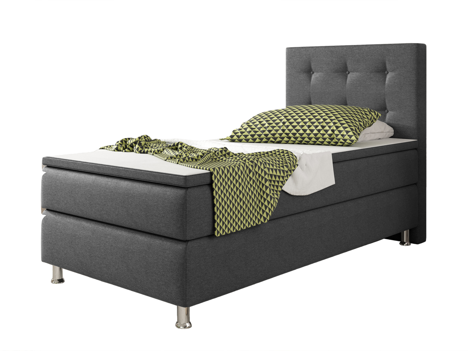 Boxspringbett - anthrazit - mit Topper - H3 - 90x200 cm