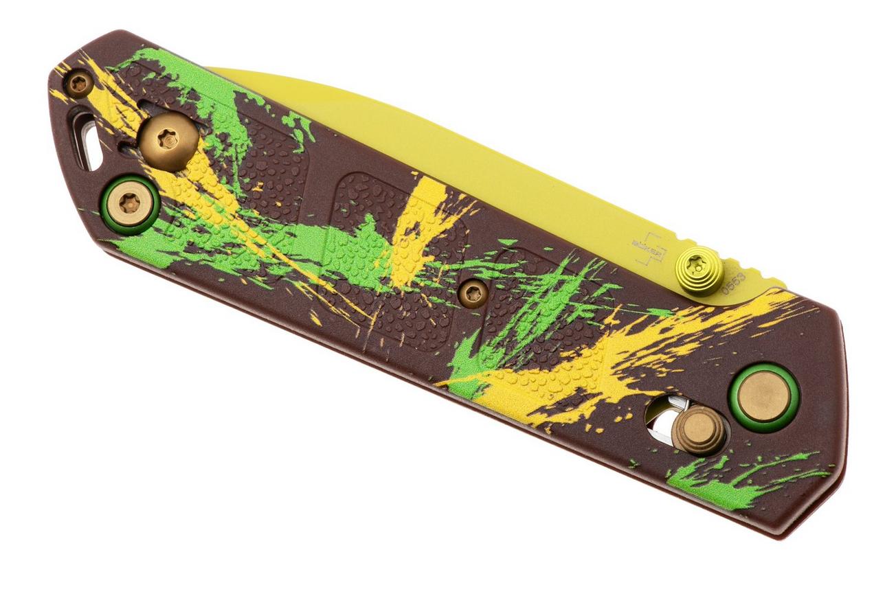 Böker Plus Kihon 2 Dubai Chocolate 01BP0038 Pistaccio Green D2, Brown Yellow Green GFN, zakmes, Lucas Burnley design
