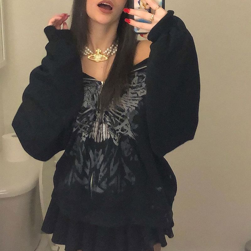 Genrovia - Oversized hoodie met vlinderprint en rits