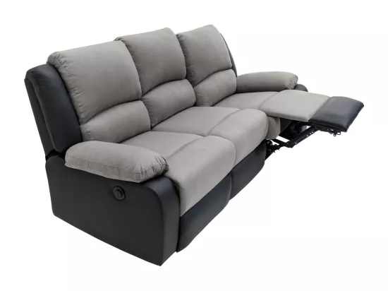 Canapé de Relaxation électrique 3 places Microfibre et Simili Léo - Noir et gris - L193 x 93 x 96cm - Loungitude