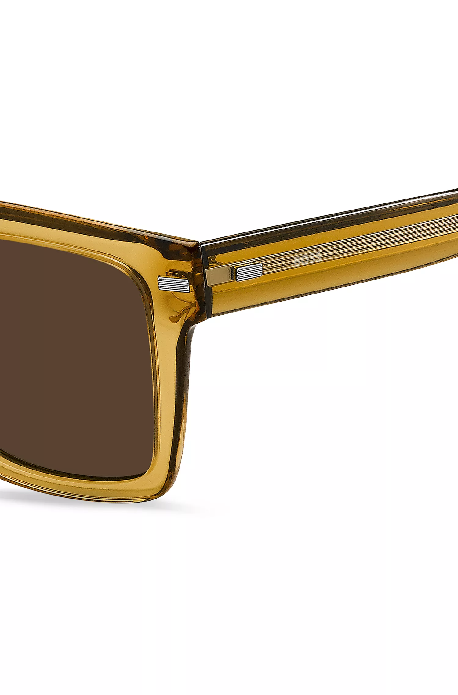 Óculos de sol BOSS em bioacetato preto-camelo com rebites estampados.