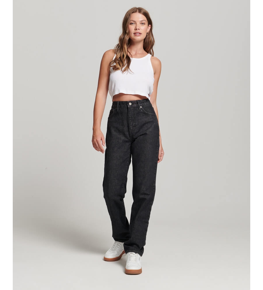 Superdry Vaqueros rectos de talle alto de algodn orgnico negro