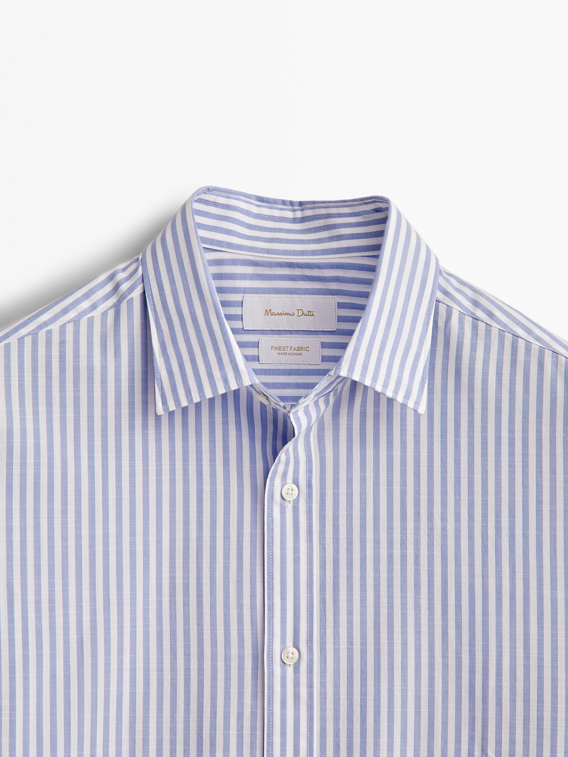 Camisa Rayas de algodão com corte slim - AZUL CLARO