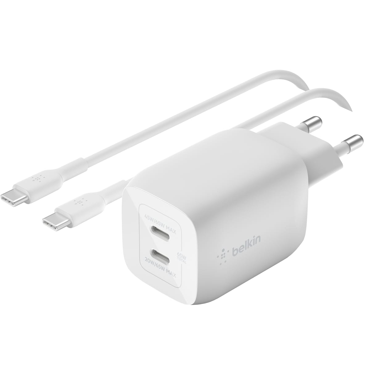 Belkin 65W Dual USB-C lader (kabel inkludert)