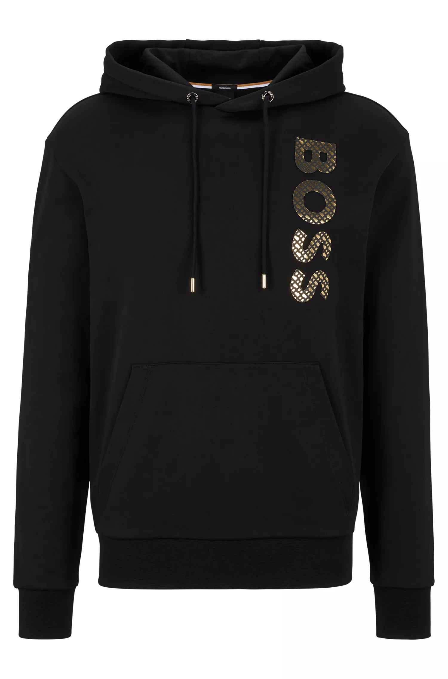 Moletom com capuz BOSS em algodão French Terry, com monograma preto e logo preenchido.