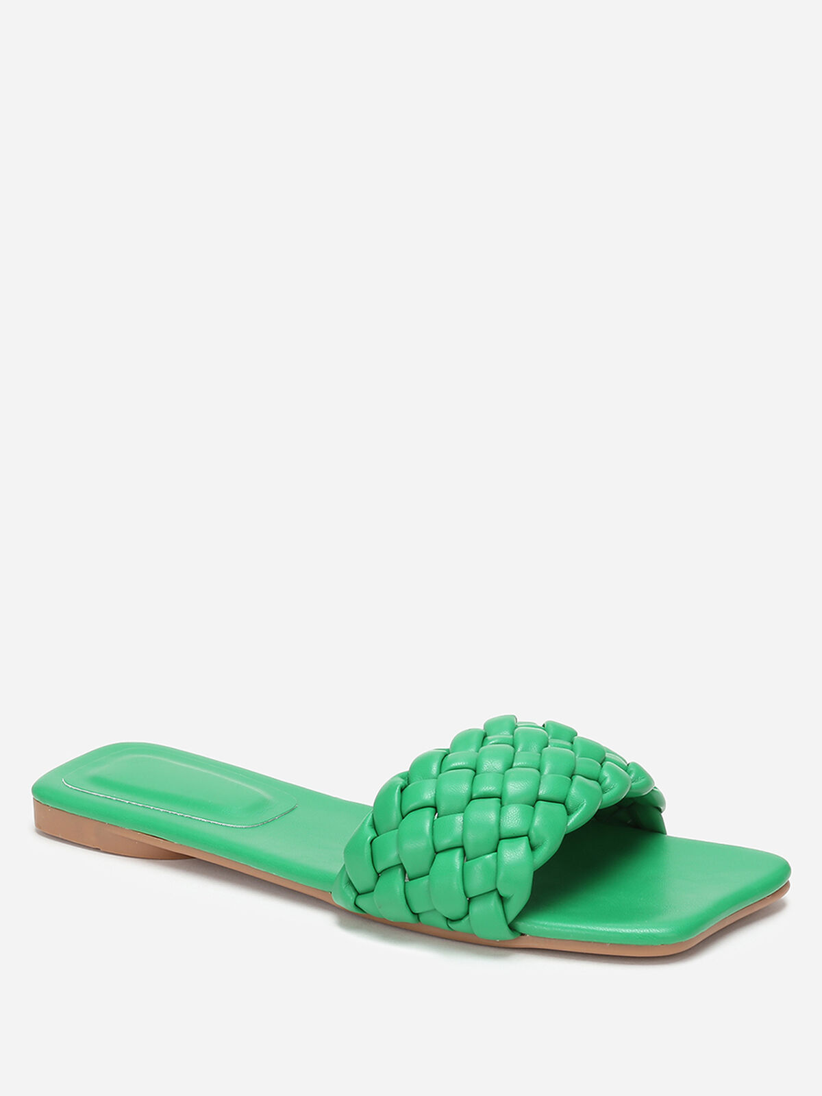 Mules plates carrées à bride tressée- Vert