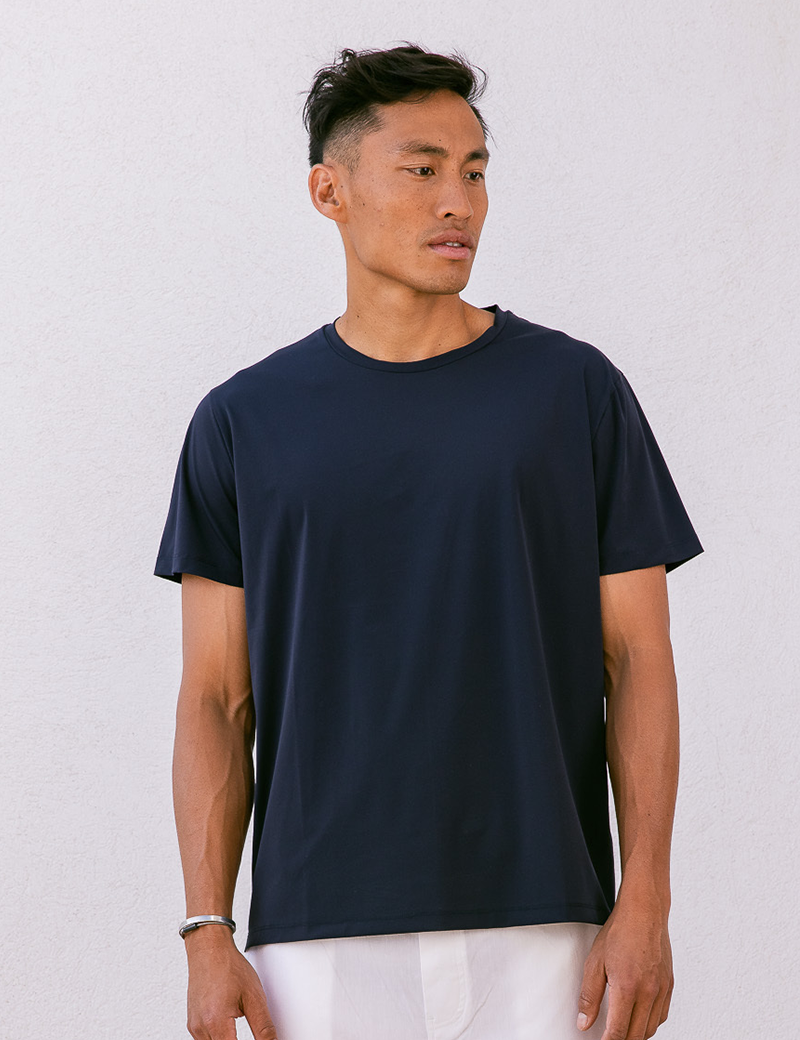 HBT T-SHIRT HOMME LEMON COL ROND MARINE