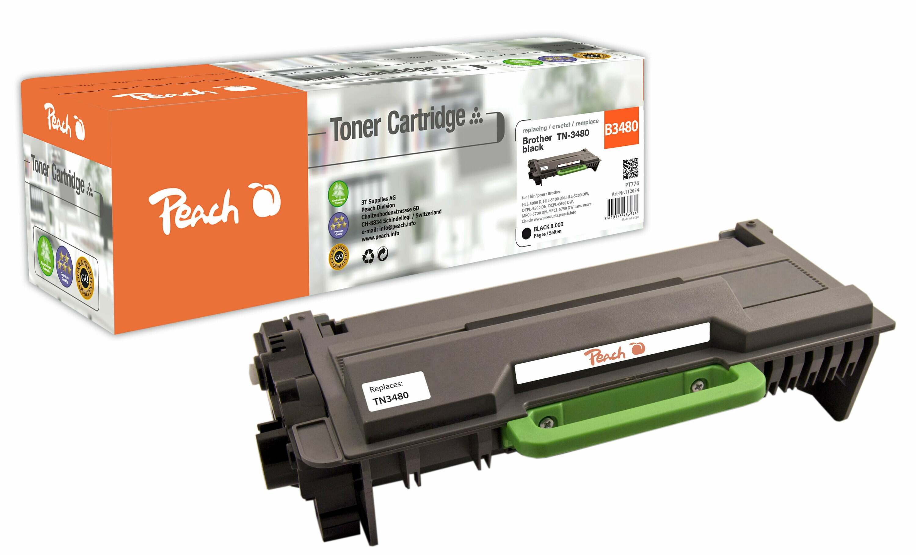 Peach B3480Toner XL bk ersetzt Brother TN-3480 für z.B. Brother HLL 5200 DW, Brother DCPL 5500 DN, Brother DCPL 6600 DW, Brother HLL 5000 D (wiederaufbereitet)