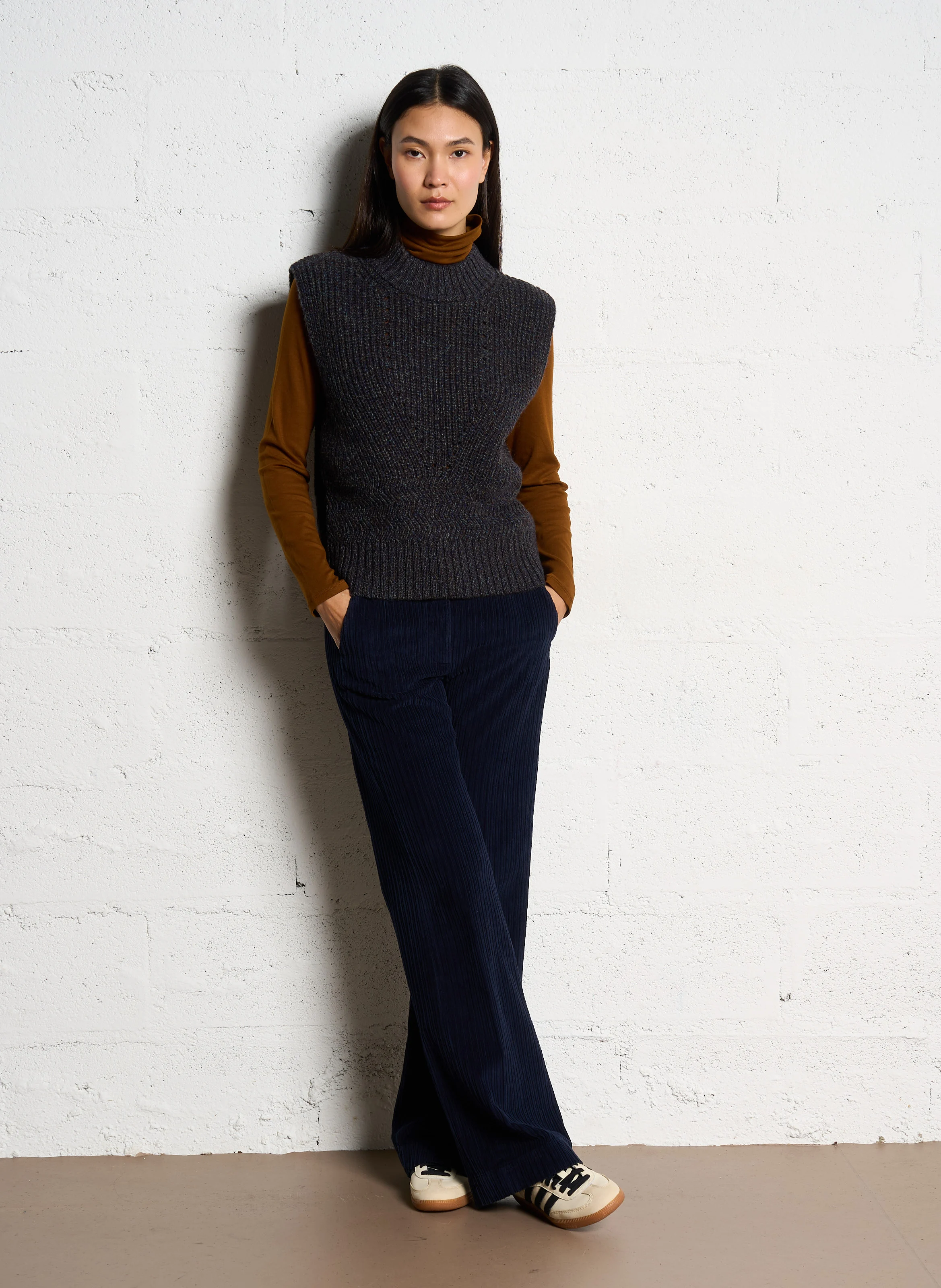 PANDORE - Pantalon large en coton | Bleu