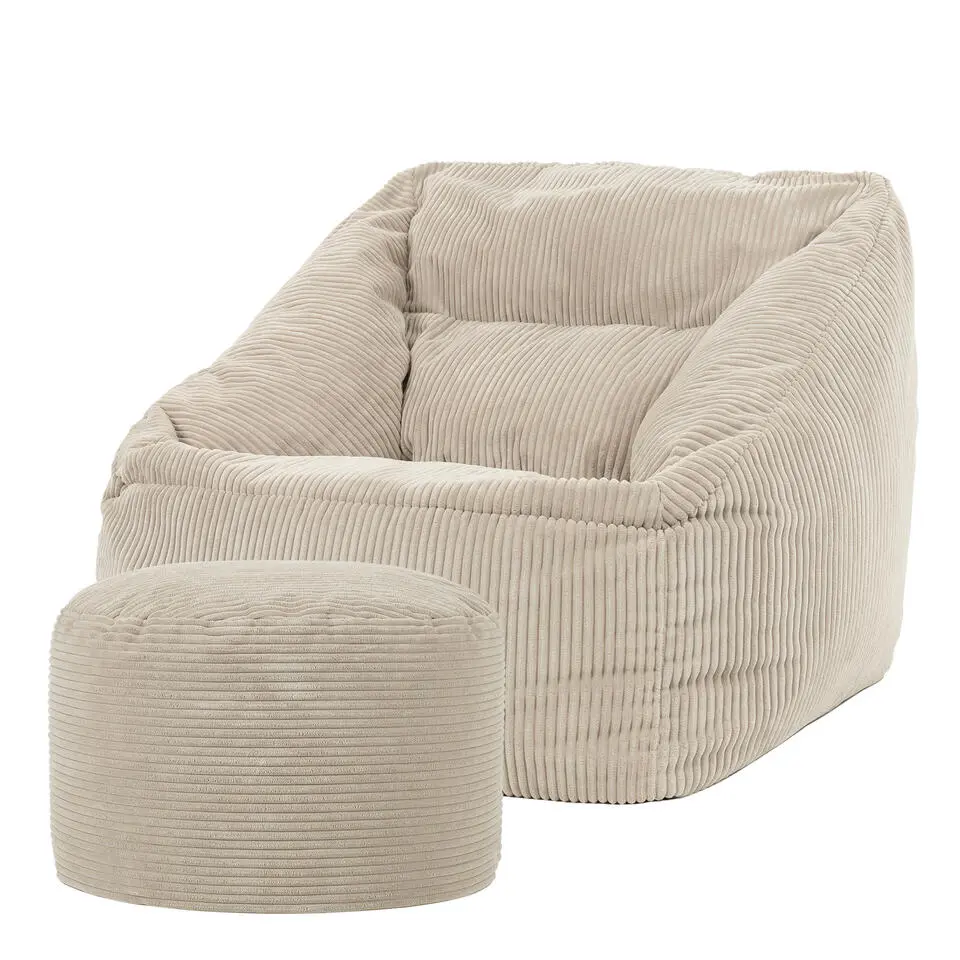 icon Zitzak en XL Poef Morgan - Corduroy Zitzak - Beige
