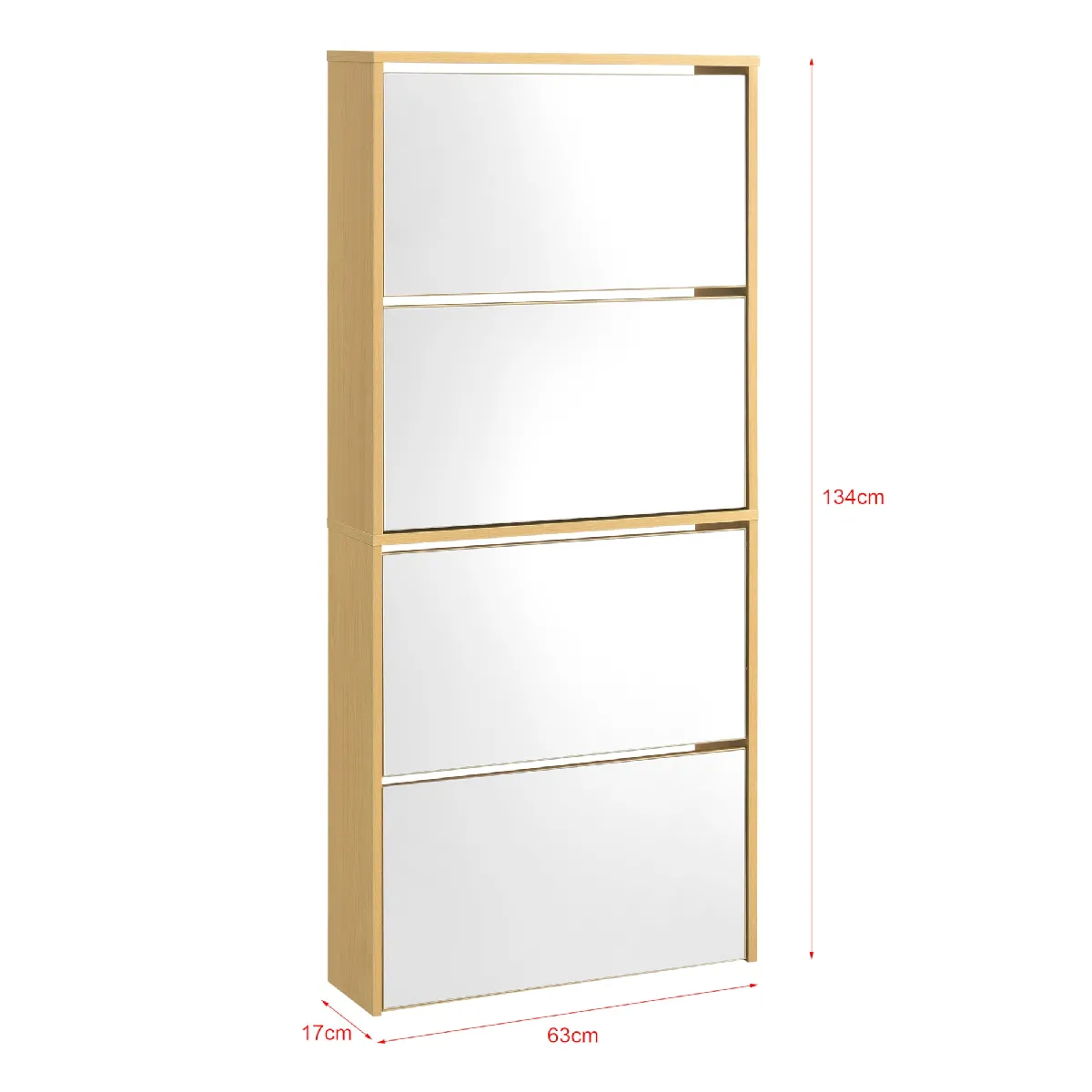 Helloshop26 Étagère à Chaussures 4 Compartiments - Hêtre et Miroir
