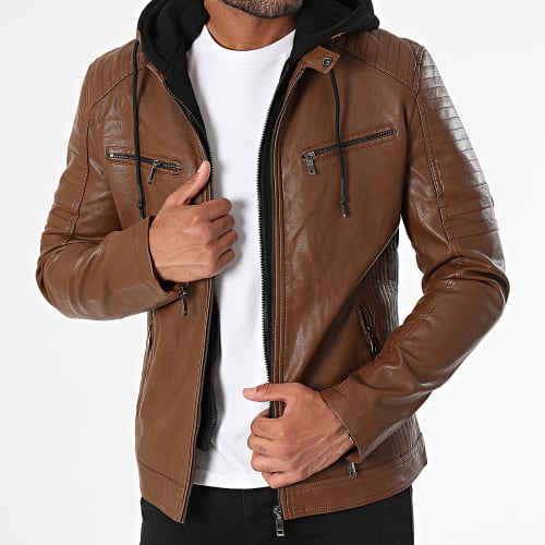 Veste Biker Capuche Marron