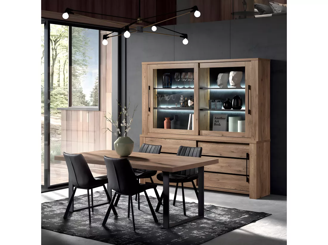 NILLA - Buffet-Vaisselier avec Eclairage Led Aspect Bois