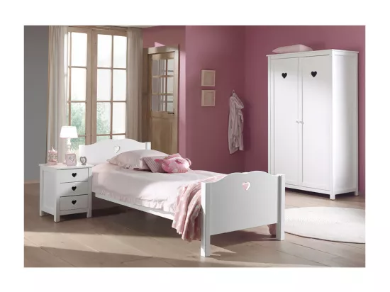 MILADY - Lit 90x200cm + Chevet + Armoire 2 Portes