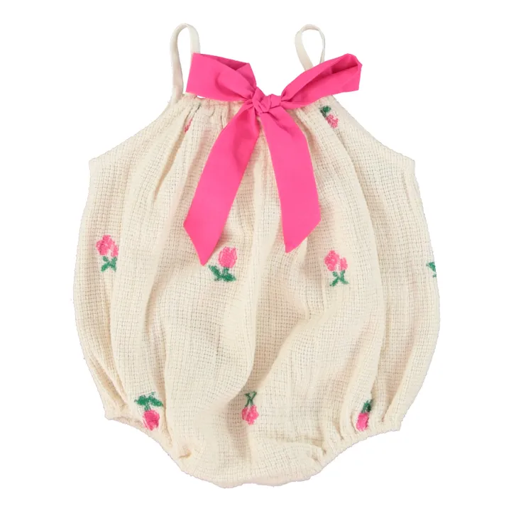 Bebe Organic Barboteuse Fleurie Maille Fine Daisy | Ecru