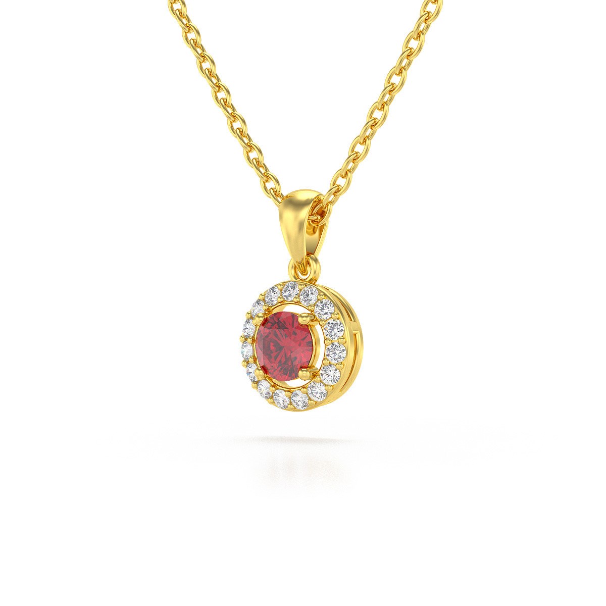 Collier Pendentif Or 585 Jaune Rubis et Diamants Chaine Or 585 incluse 0.56grs