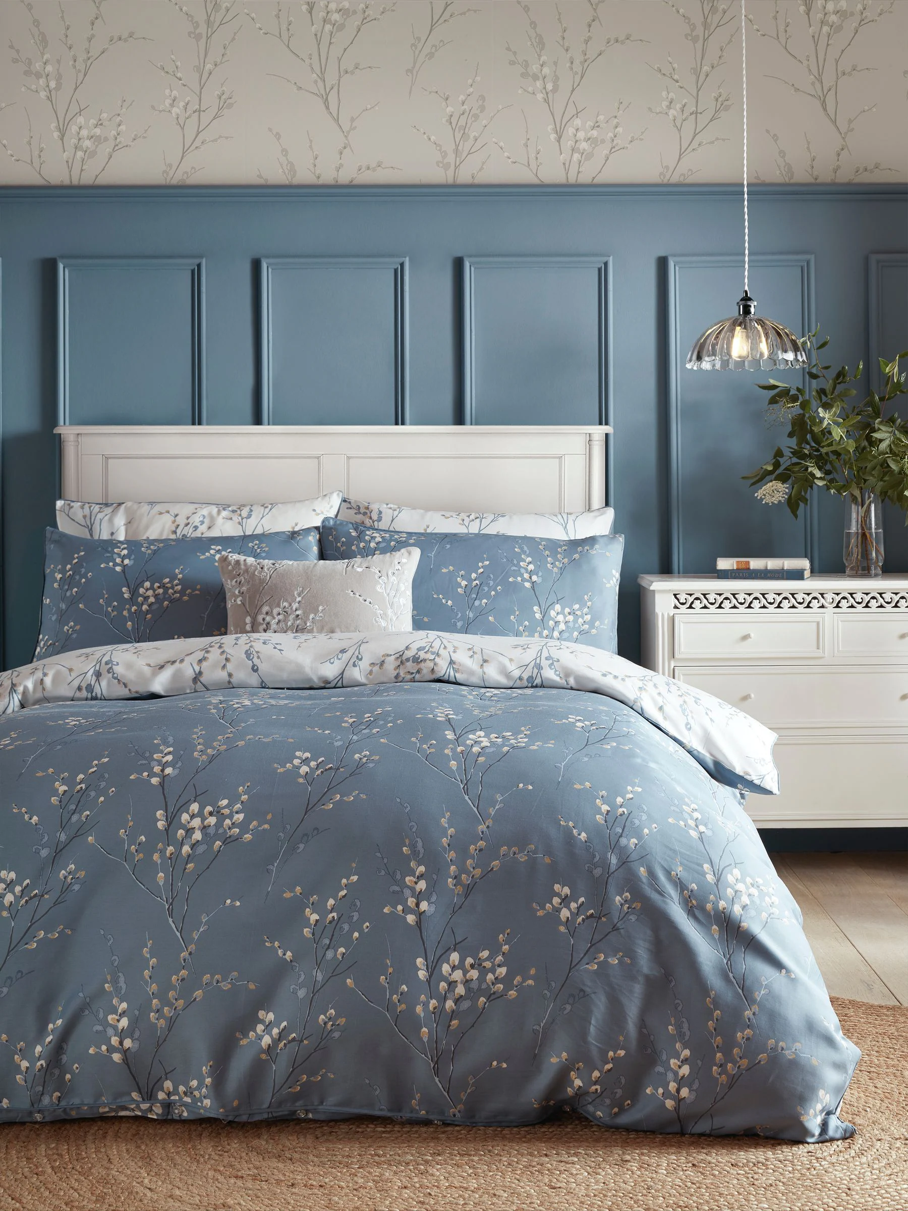 Laura Ashley 100% Cotton Sateen 200 Thread Count Pussy Willow Duvet Cover and Pillowcase Set