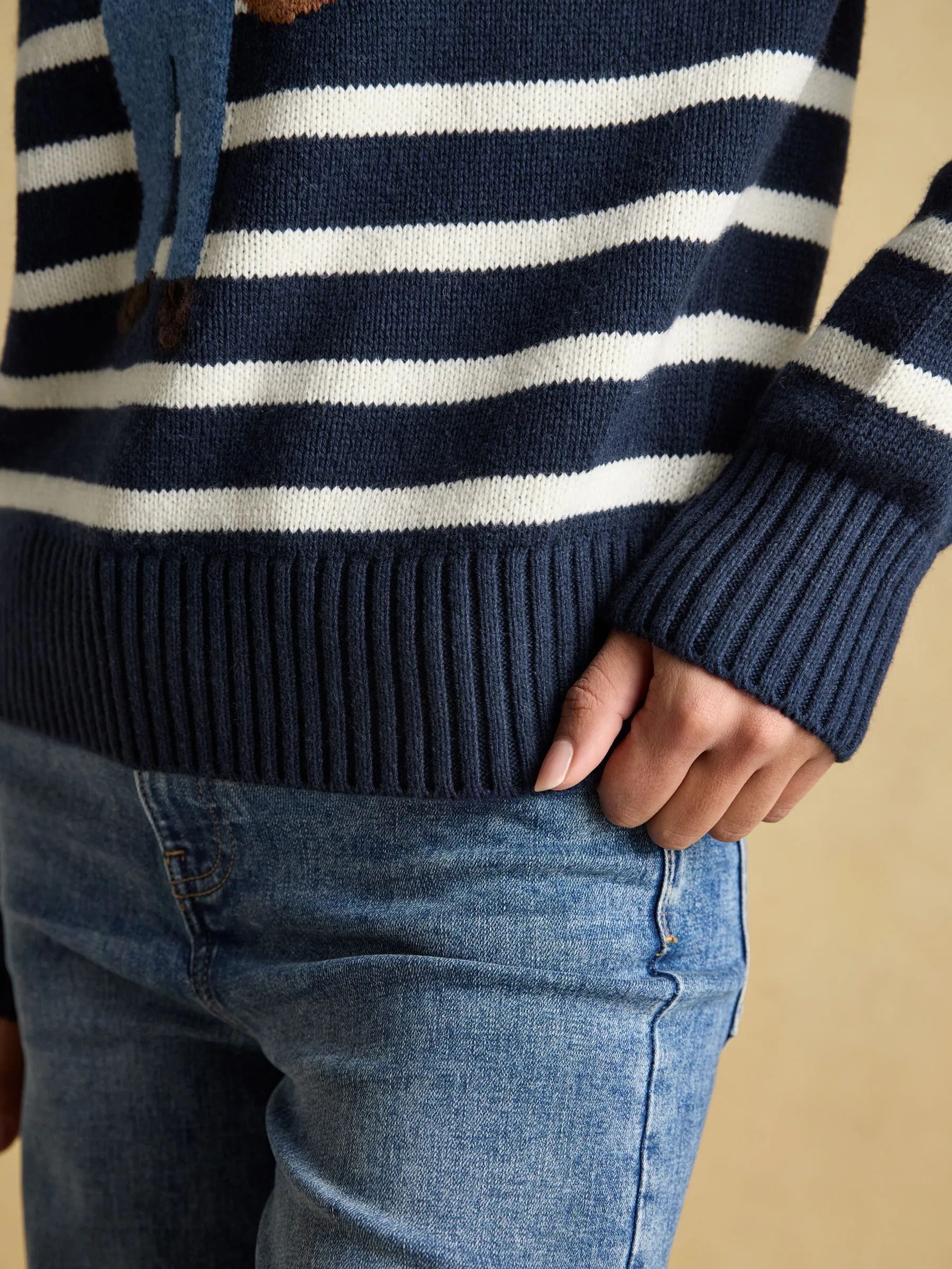 Navy Jonty Fox - Joules Intarsia Cotton-Rich Crew Neck Jumper