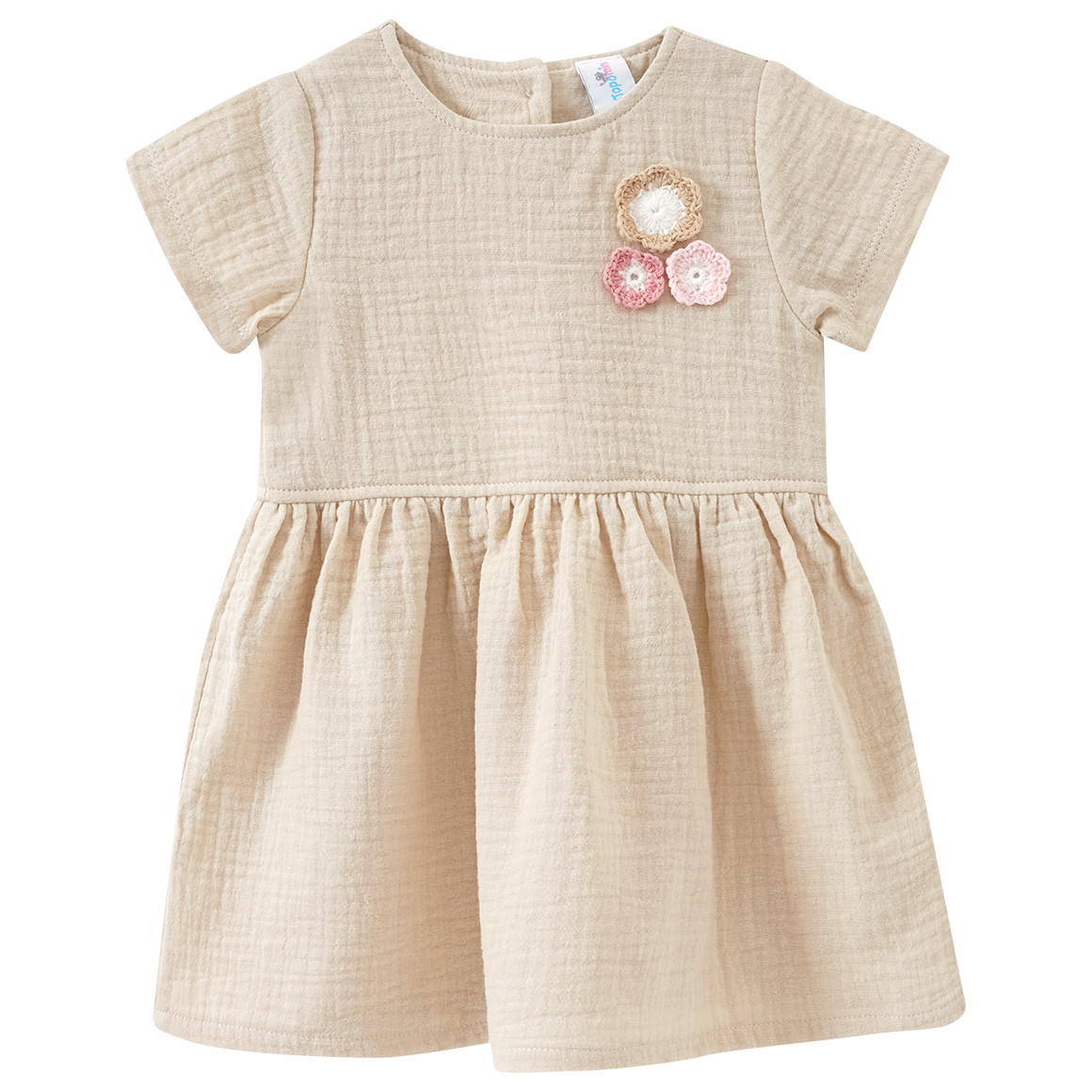 Topomini Baby Musselin-Kleid mit Stickerei beige