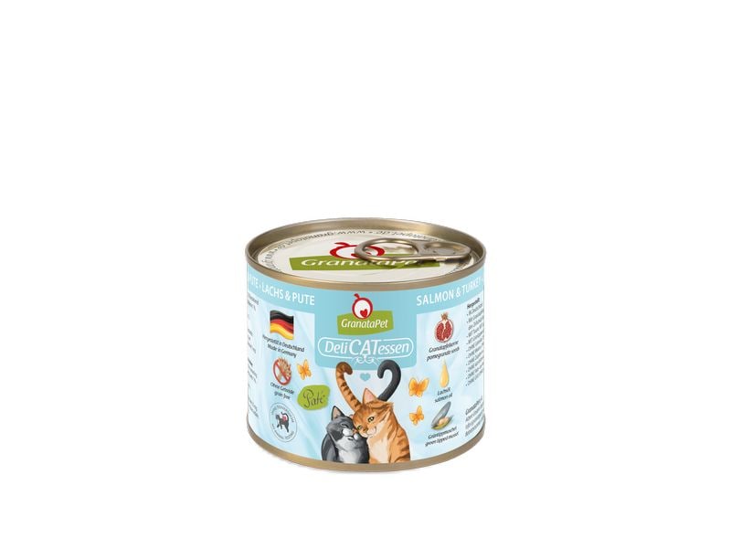 GranataPet Nassfutter DeliCATessen Lachs & Pute 200 g Alleinfuttermittel für ausgewachsene Katzen