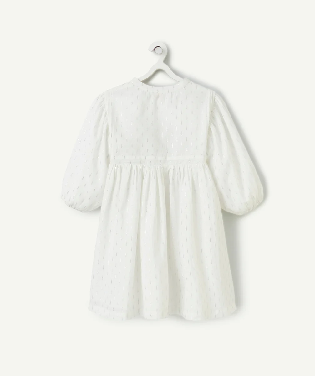 robe manches courtes fille blanche avec détails couleur argentée