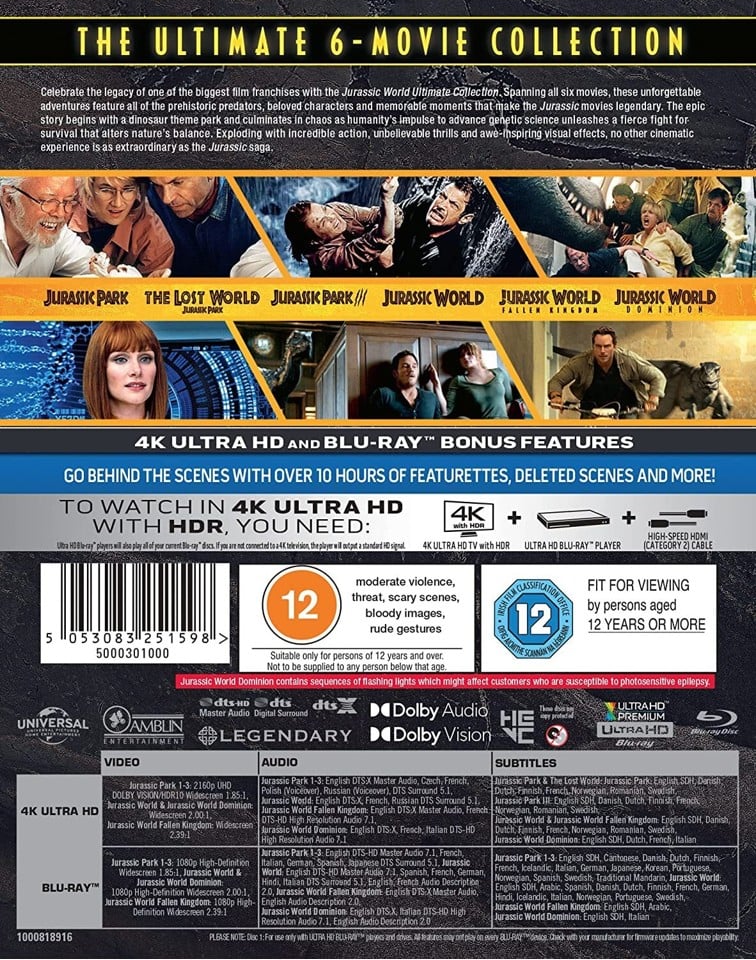 Jurassic World Ultimate Collection (6 Films) 4K Ultra HD + Blu-Ray