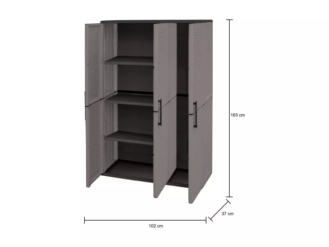 Armoire extérieure ou intérieure, 3 portes et 3 niveaux en polypropylène ajustables, 100% fabriqués en Itala, 102x37h163 cm, couleur grise