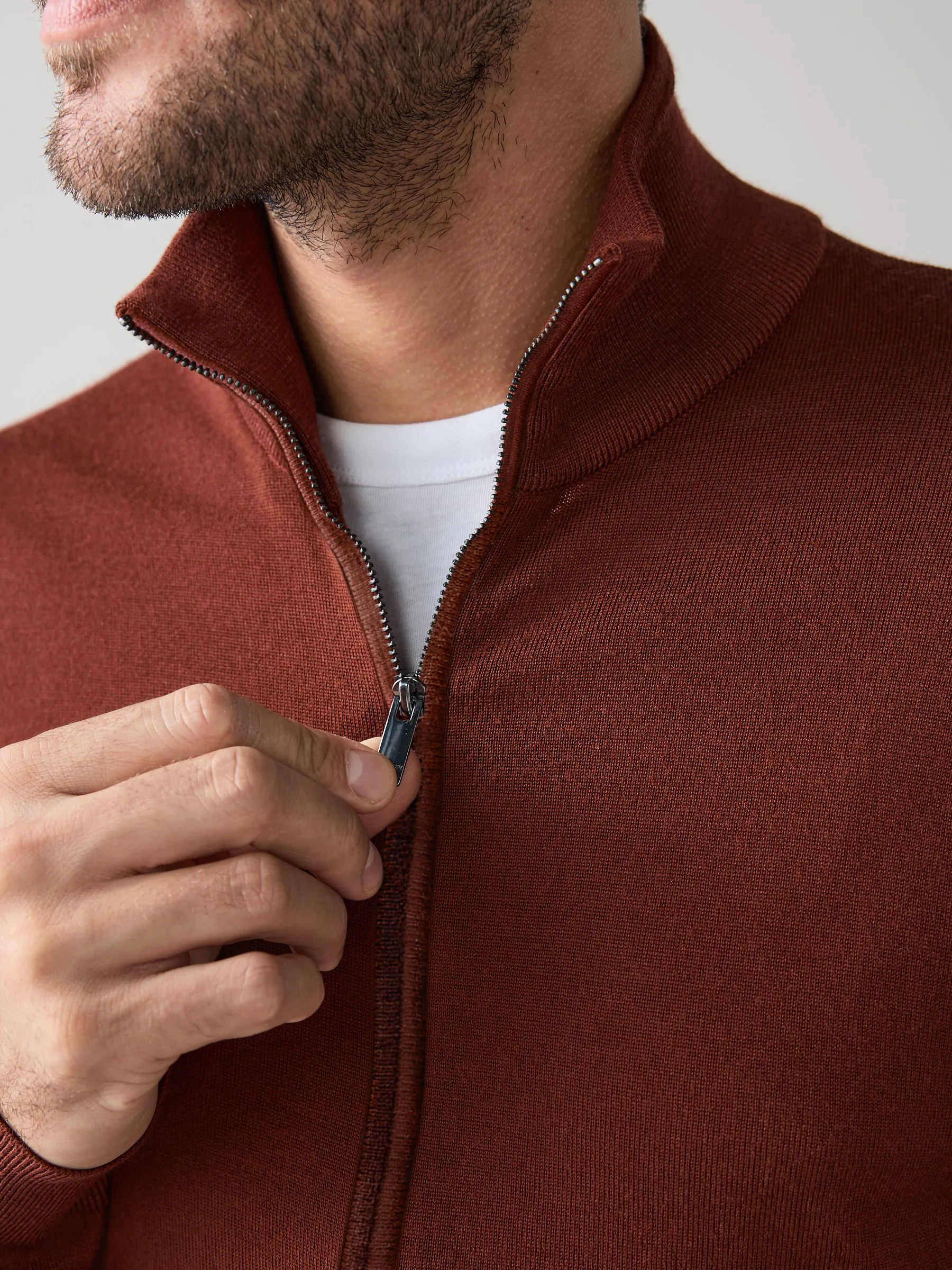Donkeroranje - Regular Fit Signature 100% Merino Wool Light Weight Zip-Through Cardigan