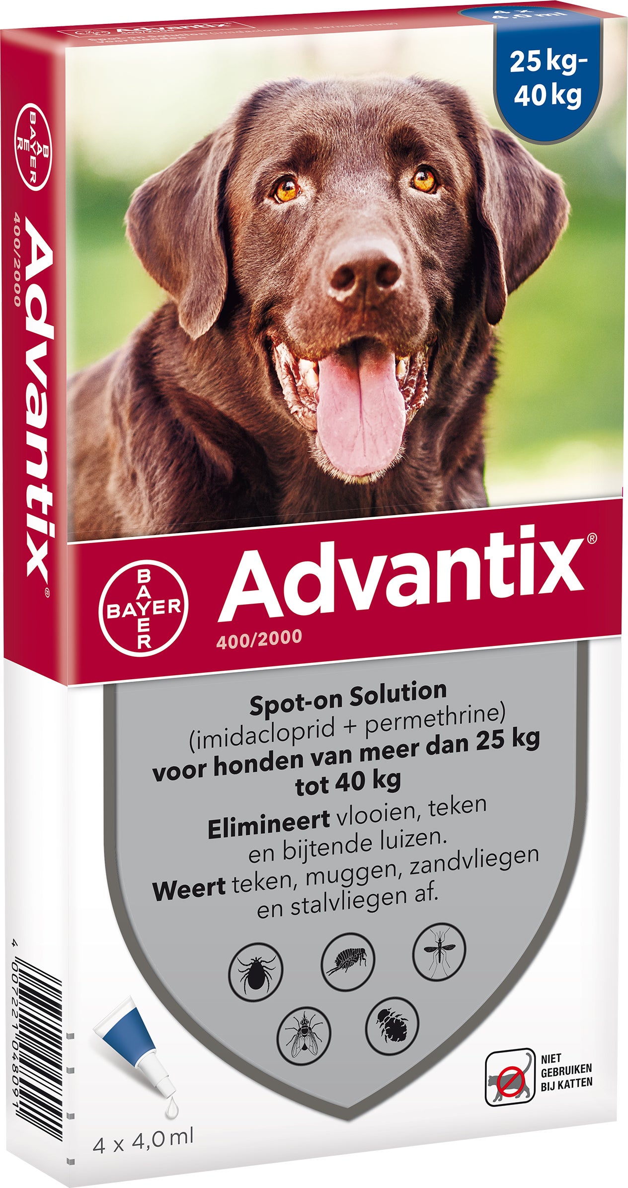 Advantix Spot-on 400 anti vlooien- en tekenmiddel 4 pipetten 25 - 40 kg