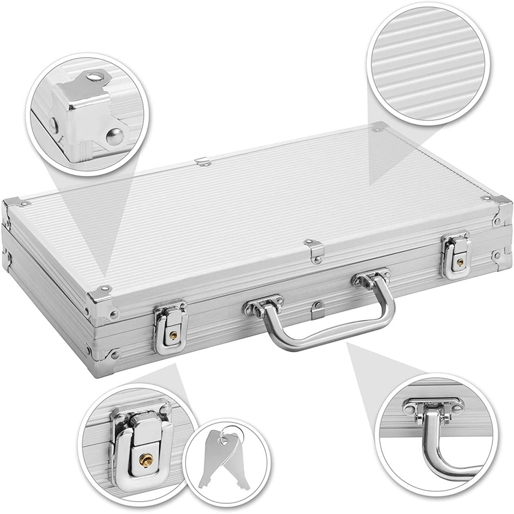 (38x20.5cm) Aluminium Poker Koffer Set Abschliessbar 300 Chips   2 Kartendecks   5 Würfel