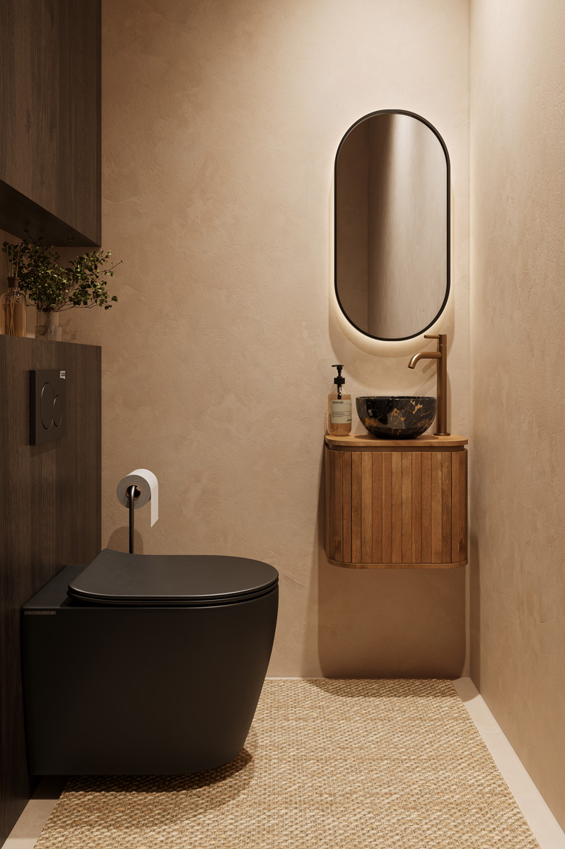 Livli Estrela toiletmeubel links 40cm ribbelfront met Athens Portoro Gold waskom