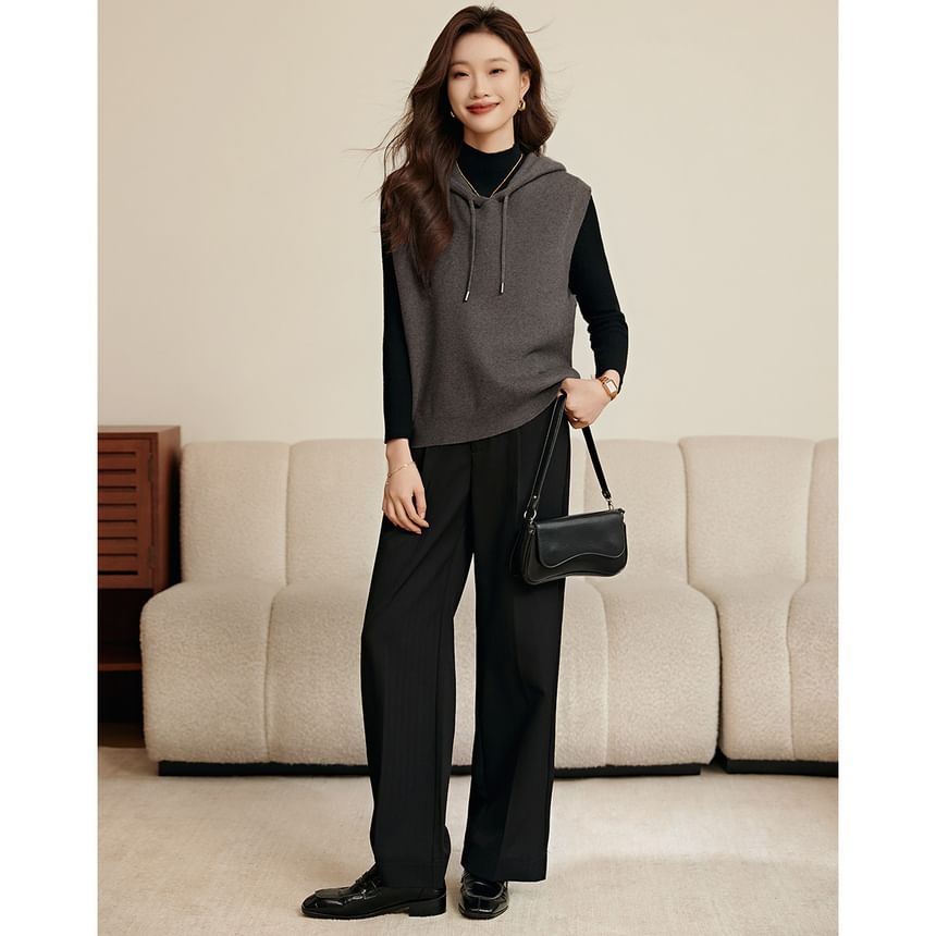 Jeonseon - Melange Hooded Sweater Vest