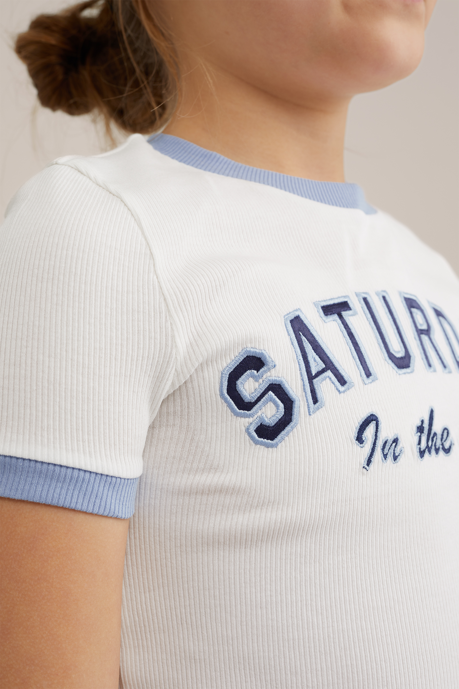 Meisjes cropped T-shirt van ribstof WE Fashion Wit