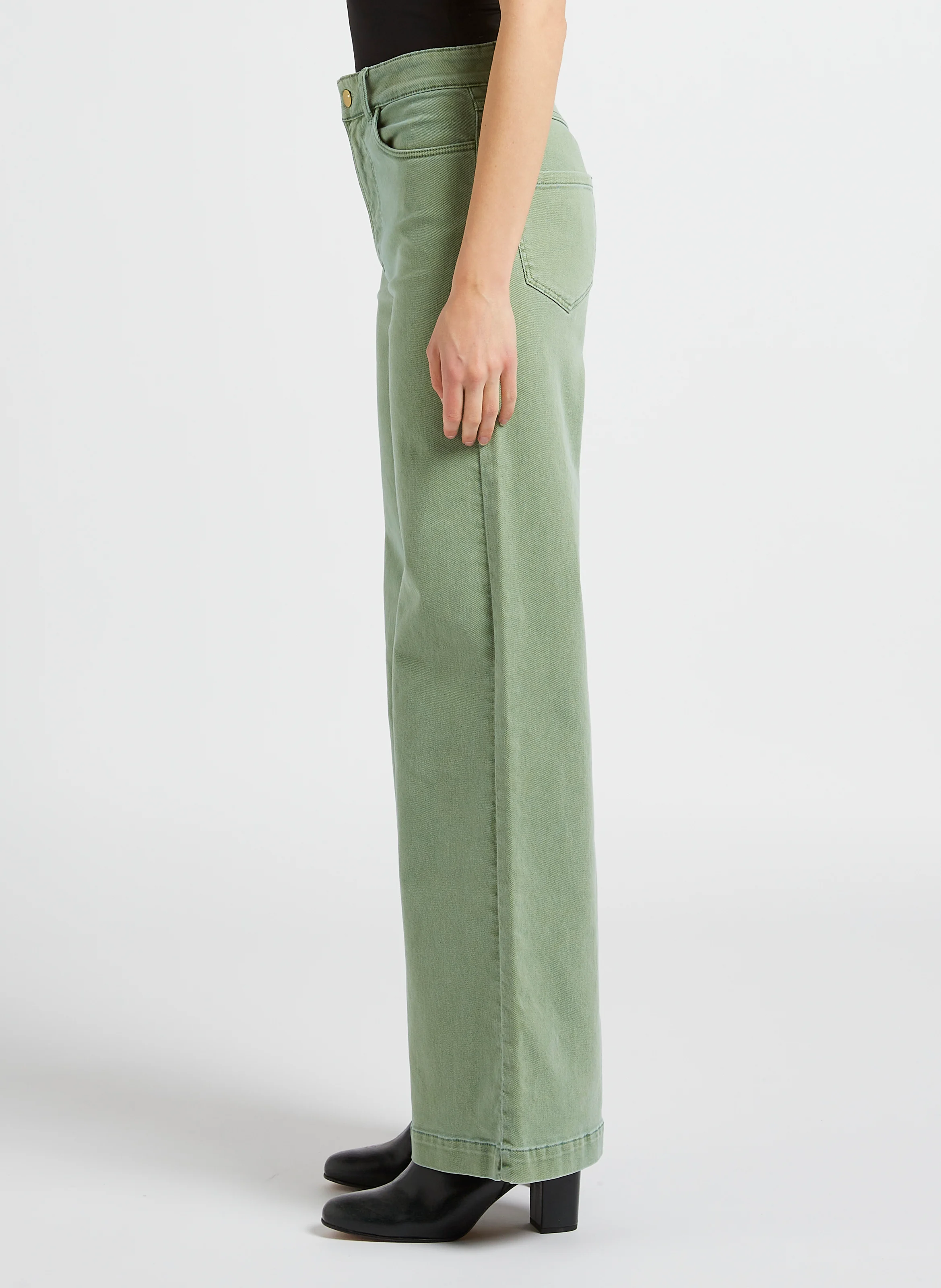 Jean flare taille haute en coton stretch | Vert