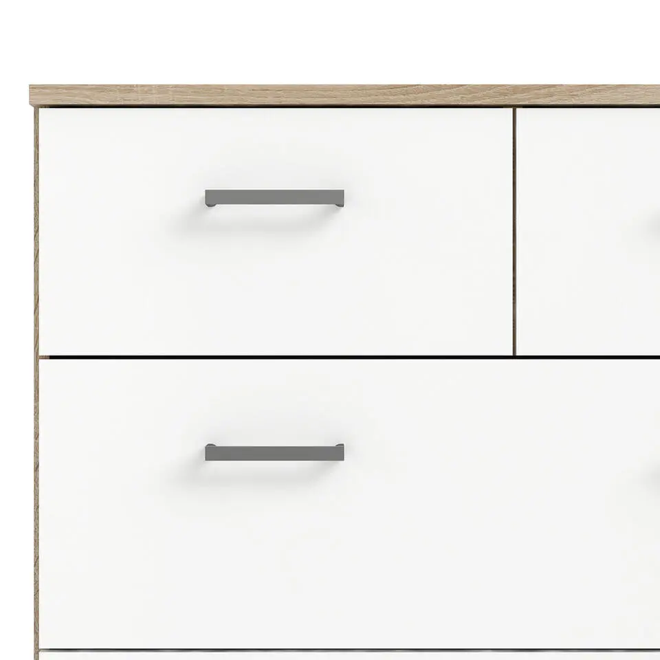 Hioshop Spell Ladekast breed 4 kleine en 4 grote laden eiken decor- wit