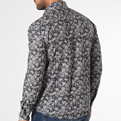 Chemise Manches Longues Beige Bleu Marine
