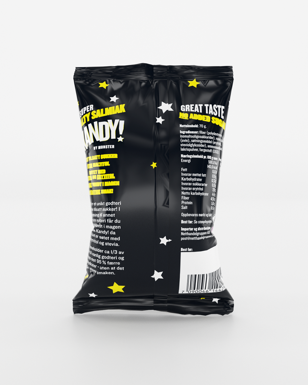 KANDY! Salty Salmiak 10x70g - Sukkerfritt godteri