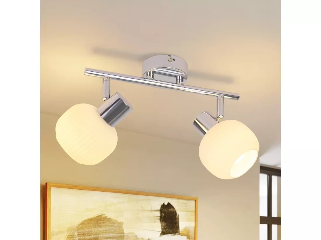 NETTLIFE 2 Spot de plafond blanc E14 intérieur vintage abat-jour en verre spot sans ampoules