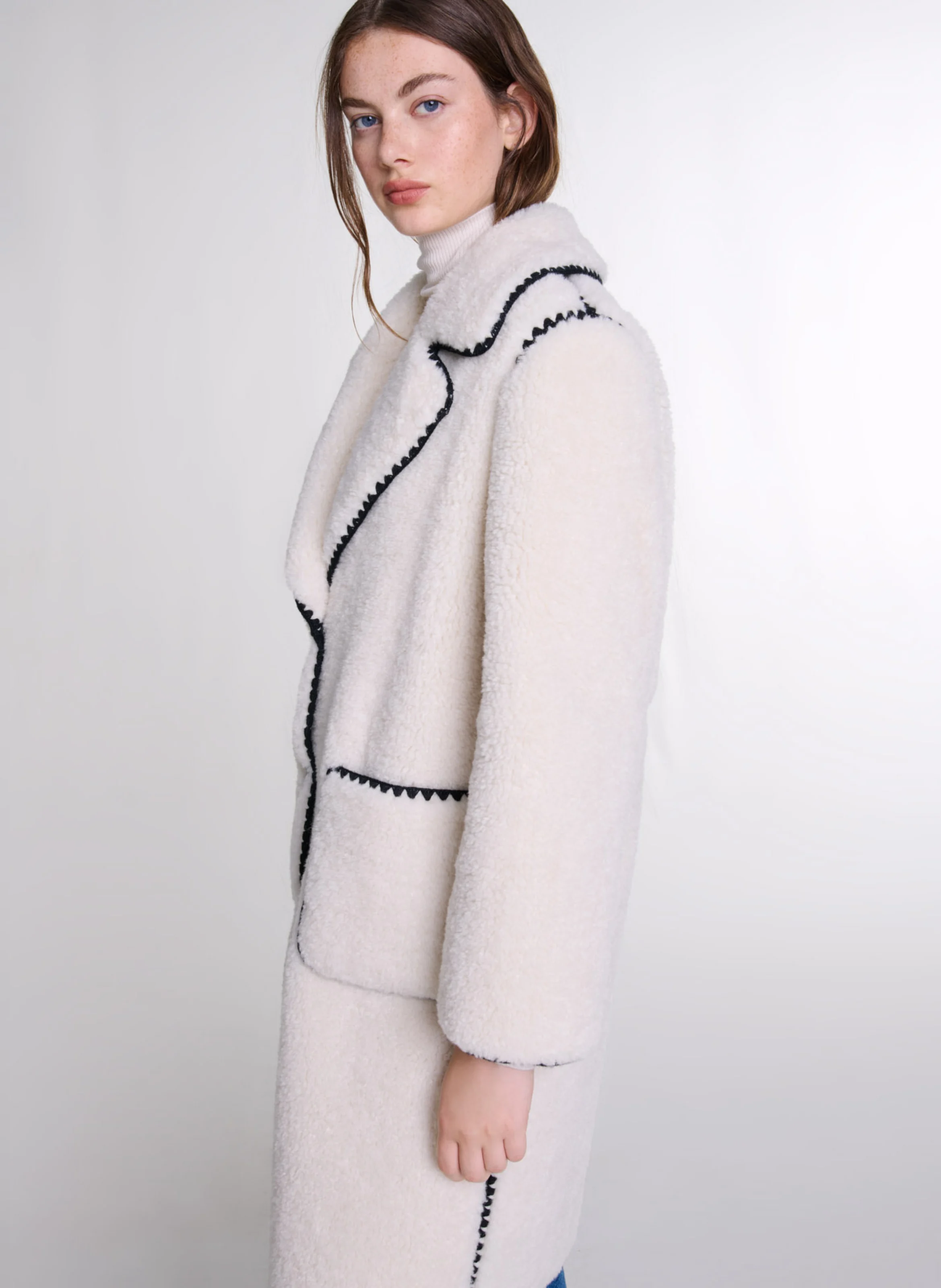 Manteau long effet fourrure| Blanc