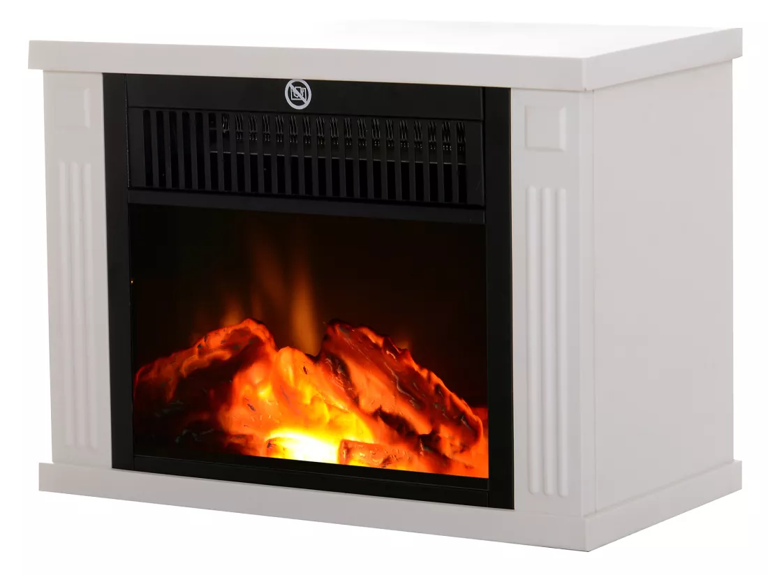 Cheminée électrique poêle style contemporain thermostat 600-1200 W blanc
