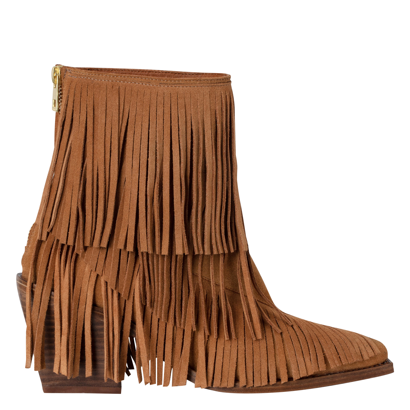 CARA - Bottines en cuir velours frangées | Marron