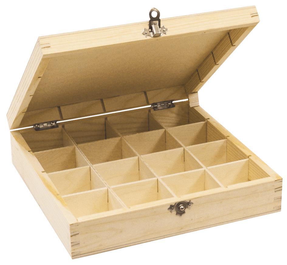 BOITE RANGEMENT BOIS 16 COMPARTIMENTS 25 X 25 X 6.5 CM