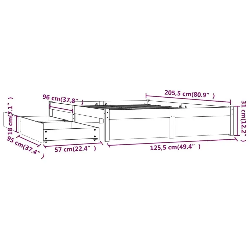 vidaXL - Bed frame met lades - wit - Massief grenenhout - 120x200 cm