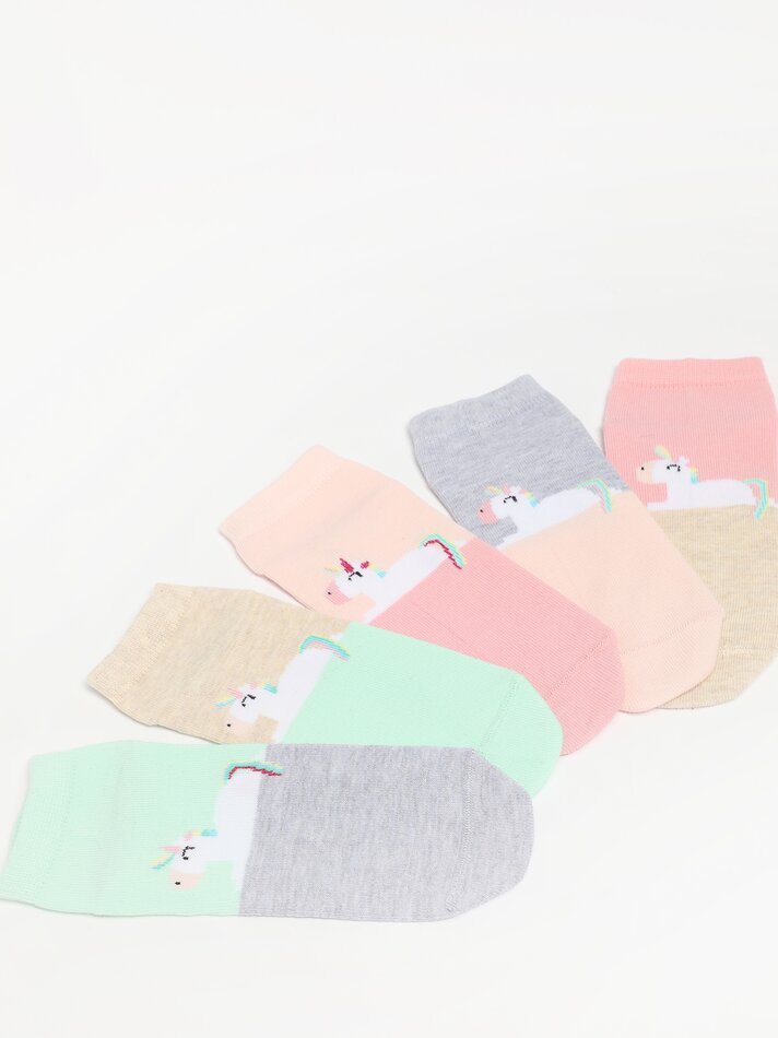 Pacote com 5 pares de meias com estampa de unicórnio - Cores Variadas