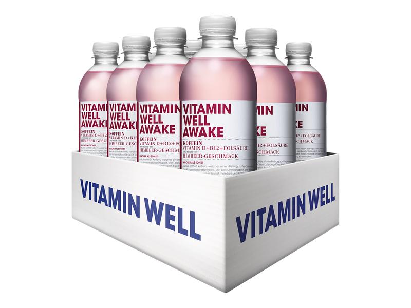 VITAMIN WELL Getränk Awake 12 x 0.5 l Kalorienarmes Sportgetränk mit Himbeergeschmack