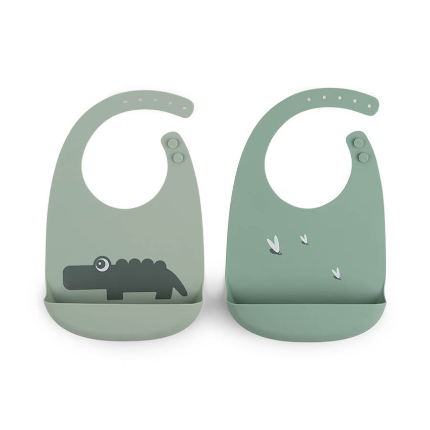 Lot de 2 bavoirs en silicone - Croco vert